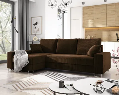 Produktbild von E-ZIMPAZ Sofa L-Form MORGAN Ecksofa mit Schlaffunktion Cord Sofa Polsterecke Eckcouch Wohnzimmersofa - Links Braun PS06