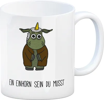 Produktbild von Honeycorns Kaffeebecher mit Einhorn Motiv und Spruch: Ein Einhorn sein du musst