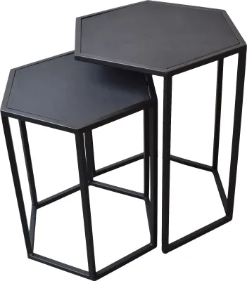 Produktbild von LOFT42 Couchtisch-Set sechseckig - Schwarzes Mangoholz - Metall