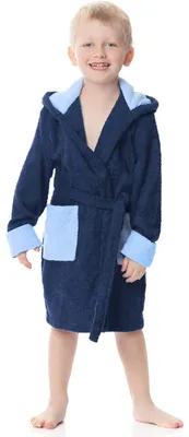 Image de Ladeheid Peignoir de bain enfant en éponge 100% coton LA40-103 (bleu marine/bleu (D12/M9), 122-128)