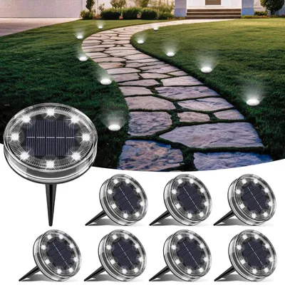 8 Solar-LED-Bodenleuchten, IP68, kaltweiß, für Garten & Wege