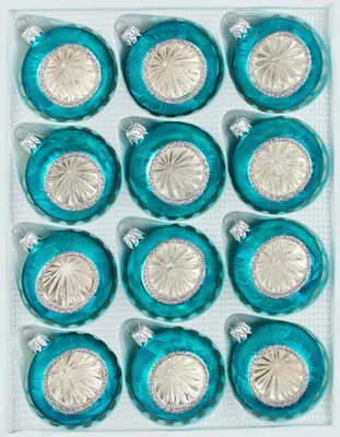 Produktbild von 12 tlg. Glas-Weihnachtskugeln Set in "Vintage Ice Petrol-Türkis Silber"