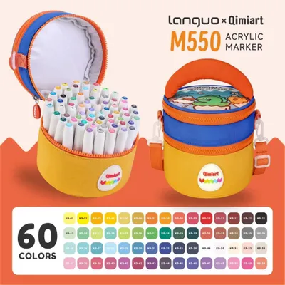 Produktbild von Languo M550 Acrylmarker 60 Farben – abwaschbare Tinte, weiche Rundspitze, Intelligentes Tintensystem, Ei-Koffer, für Glas Stein Keramik