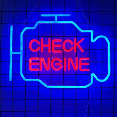 Produktbild von blau rot Check Engine Licht USB Neon Schild, Nachtlicht Neonlicht für Autowerkstatt Garage Wand Nachbildung, 40x30cm