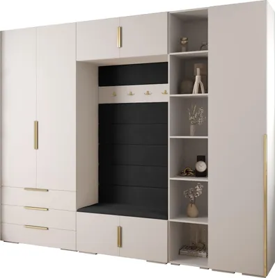 Produktbild von MEBLE KRYSPOL Inova 1 Möbelset Garderobe, 236,7x290x47cm - Weiß, Manila 18, Gold