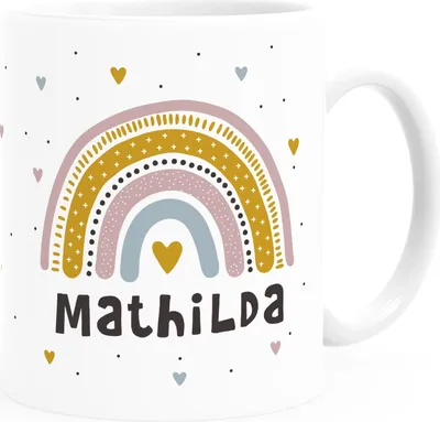 Produktbild von personalisierte Tasse mit Namen Regenbogen Herz persönliche Geschenke Kinder Namenstasse Mädchen Jungen SpecialMe® Mädchen weiß Keramik-Tasse