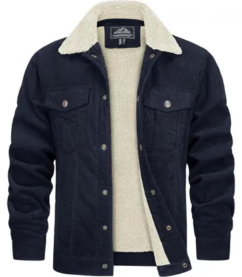 Productafbeelding van Herren corduroyjas met teddyvachtvoering en kraag, marineblauw