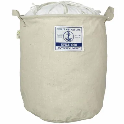 Produktbild von Zusammenfaltbarer Wäschekorb M, beige, Leinen-Baumwolle, 34x35 cm, mit Tragehenkeln und Kordelzug, Reisebegleiter