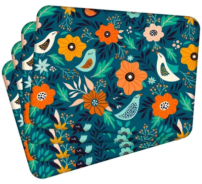 Produktbild von MG Design Set aus 4 Kork-Platzsets - Flowers 2 - 30 x 40 cm - hitzebeständig & abwischbar, mit Korkrückseite