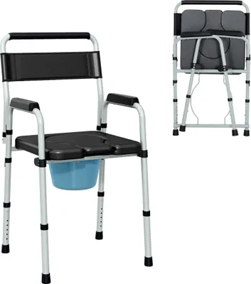 Image de Chaise de toilette pliante - Réglable en hauteur - Pour les personnes âgées - Capacité 150 kg - Noir
