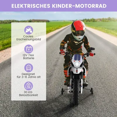 Produktbild von Elektrisches Kindermotorrad mit Stützrädern, Musik, 12-V-Batterie