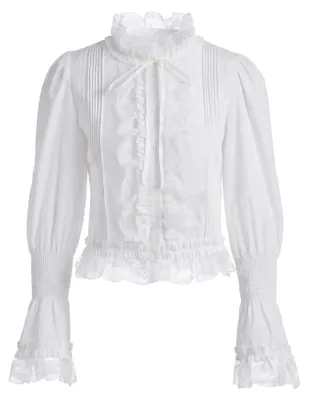 Produktbild von Weiße Damen Bluse XS mit Stehkragen und Bischofsärmeln