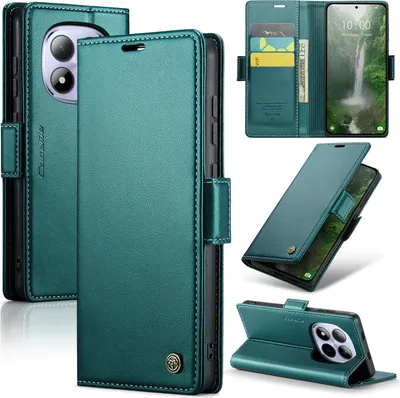 Image de Étui pour Xiaomi Redmi Note 15 Pro 5G, blocage RFID, étui en cuir à rabat avancé avec fonction support, vert