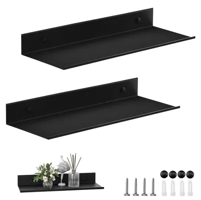 Immagine prodotto di 2 mensole a parete in metallo nero, 30 cm, sospese, adatte per bagno, doccia, cucina, soggiorno, ufficio