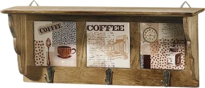 Produktbild von Holz Hängeregal 3 Haken Wandregal Küchenregal Wandboard Wandablage Kaffeedekor
