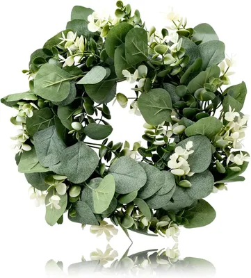 Imagen del producto de Corona decorativa de eucalipto con bayas, de 30 cm de diámetro, ideal para decorar puertas y paredes