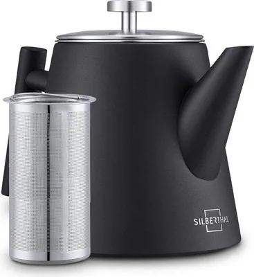 Produktbild von Teekanne Edelstahl 1L Schwarz Doppelwandig Thermofunktion