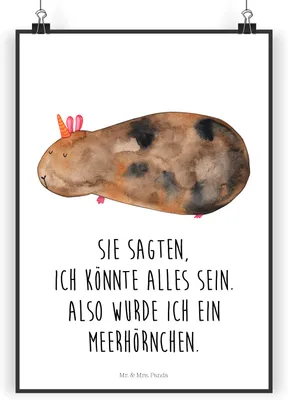 Produktbild von Mr. & Mrs. Panda Bild Einhorn Meerschweinchen DIN A3 - Weiß - Geschenk, wanddeko, Meerhörnchen, Unicorn, kunstdruck poster, Meerschwein, Posterdruck, Einhörner, drucke