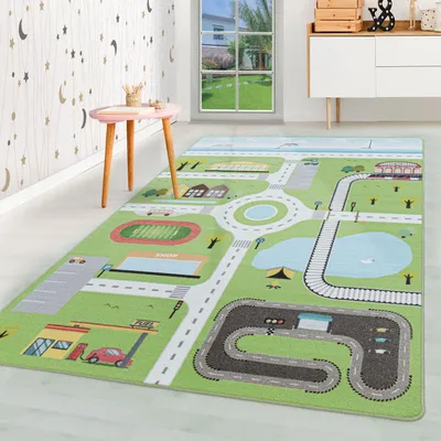 Produktbild von Homebyhome Kinderteppich Straßenteppich Jungen Teppich, Spielteppich Kinderzimmer Teppich, Robust und Pflegeleicht, Grösse: 160x230 cm