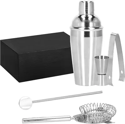 Immagine prodotto di SPRINGOS Shaker Cocktail Set in acciaio inox 5 pezzi per cocktail misti Regalo cocktail esotici Cobbler Shaker 550 ml Ghiaccio Pinze Cucchiaio Filtro Misurino Per principianti e baristi