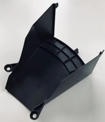 A black plastic part, likely a cover or bracket, is shown against a white background.