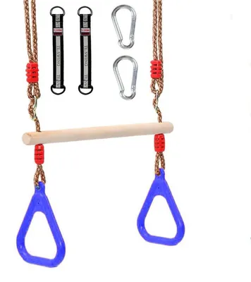 Produktbild von Trapezförmige Schaukel, multifunktional – Holzschaukel – Kunststoffringe – Belastbarkeit bis 120 kg – Für Innen- und Außenbereich – Abmessungen: 45 cm / 2 m