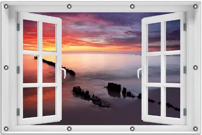 Produktbild von Wallario Outdoor-Poster für Garten oder Balkon 80 x 120 cm: Sandstrand im Sonnenuntergang - Roter Himmel