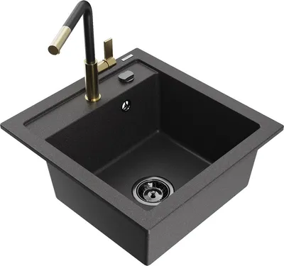 Produktbild von Mexen Vito 1-Becken-Granit-Spüle mit Mischbatterie Flora, Schwarz gesprenkelt - 6503-76-670401-57-B