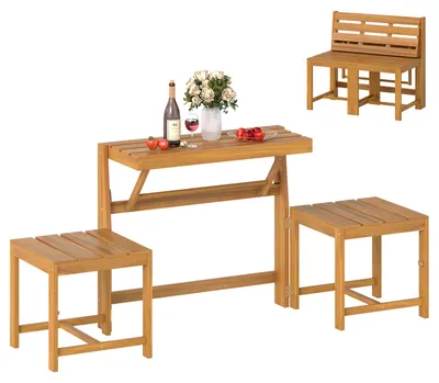 Obrázek produktu pro KOMFOTTEU, zahradní nábytek, sada pro 2 osoby, zahradní posezení z akáciového dřeva s proměnitelným terasovým stolem a židlemi, sada zahradního nábytku 3 v 1 pro zahradu, terasu a dvorek, přírodní design