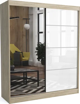 Produktbild von Moderner Kleiderschrank mit Schiebetüren ZANU 180 cm Hochglanzplatte(SONOMA)