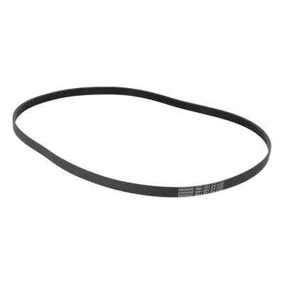 A black serpentine belt on a white background.