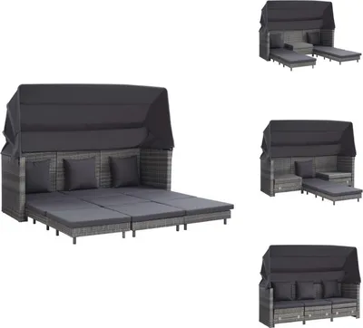 Produktbild von vidaXL Ausziehbares 3-Sitzer-Schlafsofa mit Dach Poly Rattan Grau -  Gartensofas