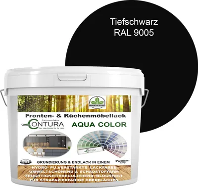 Produktbild von 2 Liter + Anlauger - Contura Küchenmöbellack RAL Möbellack SEIDENMATT SET Möbelfarbe Holzlack Buntlack Küchenlack - RAL 9005 Tiefschwarz