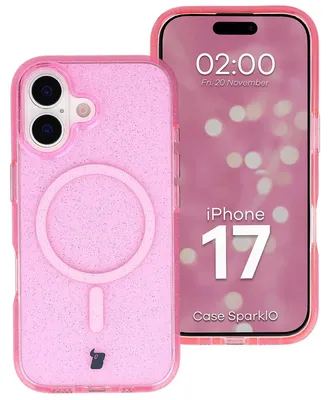 Produktbild von Glitzer Hülle mit Magnetring für iPhone 17, Bizon Case SparklO, Transparent-Rosa mit Glitzer