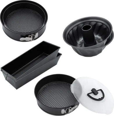 Produktbild von XXL Backset in dunkelgrau - 1x Springform mit Deckel und je 2x Springform rund, Kastenform, Gugelhupfform (Set)