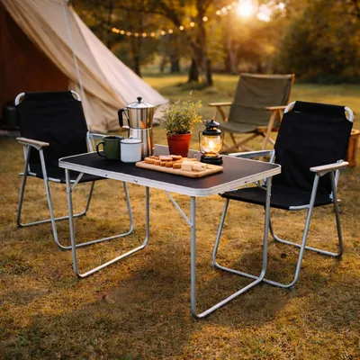 3-tlg. Camping Set Campingtisch Schwarz + 2 x Campingstuhl Klappstuhl schwarz