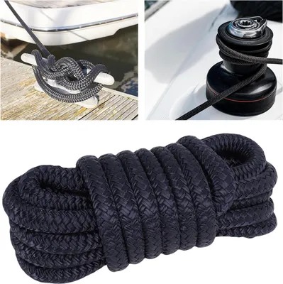 Image de Dock Line, nylon double tressé, 3/8 pouce x 15 pieds, qualité marine, corde de bateau haute résistance pour œillets de 12 pouces, bleu marine