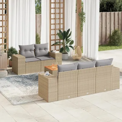 Produktbild von Möbel 6-tlg. Garten-Sofagarnitur mit Kissen Beige Poly Rattan 2024