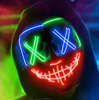 Productafbeelding van LED-enge gezichtsmasker – zoals uit de film "Purge", met verlicht gezicht, geschikt voor Halloween, carnaval en andere feestelijke gelegenheden als kostuum voor heren en dames (1x blauw/groen/rood)