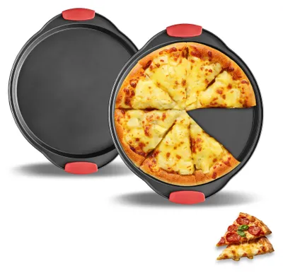 Pizzaplatte rund 2er-Set, Antihaft, Kohlenstoffstahl, 37,6x33x2 cm