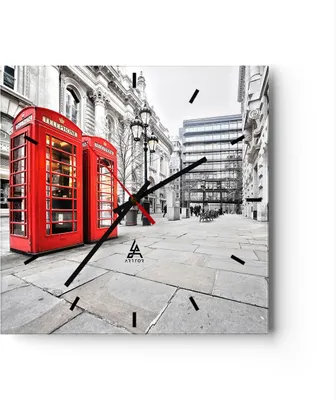 Produktbild von Wanduhr - Quadrat - Glasuhr - Telefon London Kultur - 40x40cm - Schleichendes Uhrwerk - Lautlos - zum Aufhängen bereit - Dekoration Modern - Wanddekoration aus Glas - C3AC40x40-2595