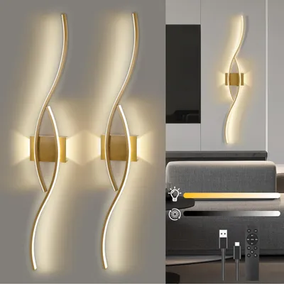 Produktbild von 2 Stück LED Wandleuchte Innen Modern Dimmbar 3 Farbtemperaturen Wiederaufladbar Wandlampe mit Fernbedienung