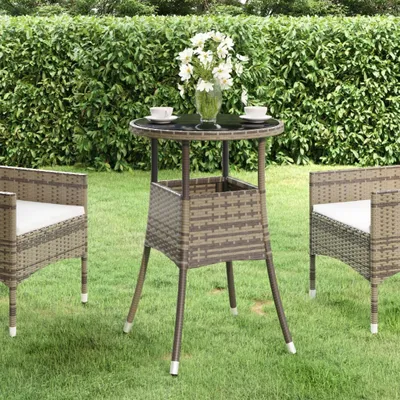 Produktbild von "im Angebot" Gartentisch Wetterfest - Balkon Tisch/Esstisch - Ø60x75 cm Hartglas und Poly Rattan Grau - Gartentische CC3768