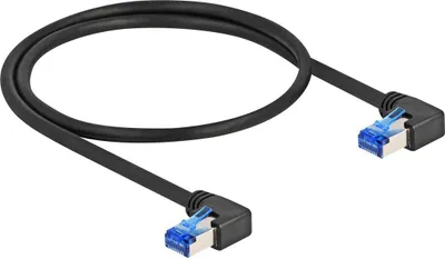 Produktbild von Delock - Netzwerkkabel - RJ-45 (M) nach rechts abgewinkelt zu RJ-45 (M) nach rechts abgewinkelt - 50 cm - 6 mm - S/FTP - CAT 6a - halogenfrei - Schwarz