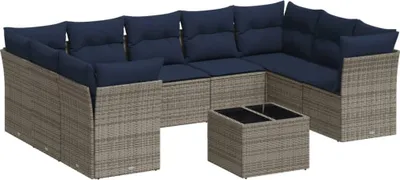 Produktbild von vidaXL 10-tlg. Garten-Sofagarnitur mit Kissen Grau Poly Rattan