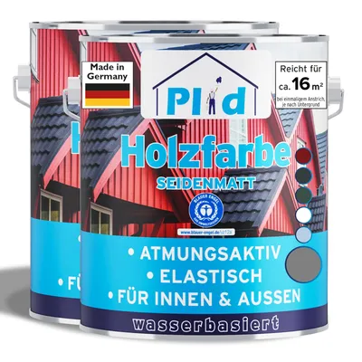 Produktbild von Plid Holzfarbe Silbergrau 1,5L / Innen & Außen - Wetterschutzfarbe Holzfarbe Außen - Dauerhafte Holzschutzfarbe - Farbe für Holz