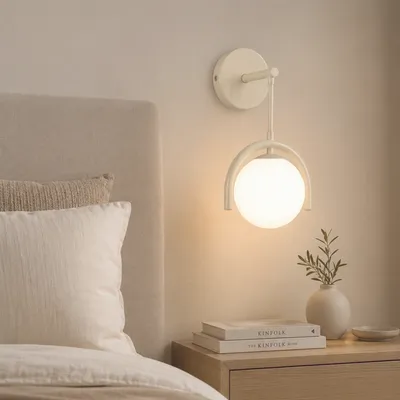 Productafbeelding van Opviq, Wandlamp, metalen behuizing, diameter 15 cm, beige, 20x20x37 cm, E27, IP20
