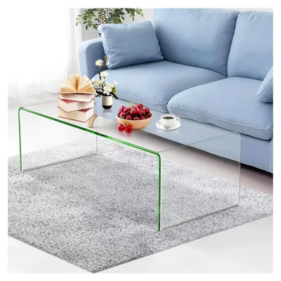 Produktbild von Couchtisch aus Glas, Glastisch für das Wohnzimmer, transparenter Wohnzimmertisch aus gehärtetem Glas, U-förmiger Beistelltisch, Kaffeetisch bis 30 kg belastbar, 108 x 50 x 35 cm