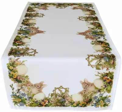 Produktbild von Tischläufer RUTH nostalgische Osterhasen mit Blumen 40 x 90 cm
