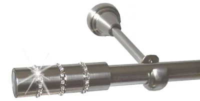 Produktbild von Gardinenstange Set Edelstahl Look Metall Ø 16mm zur Wandbefestigung 1-lauf Modern Kappe mit Kristall , Länge wählbar H14E25